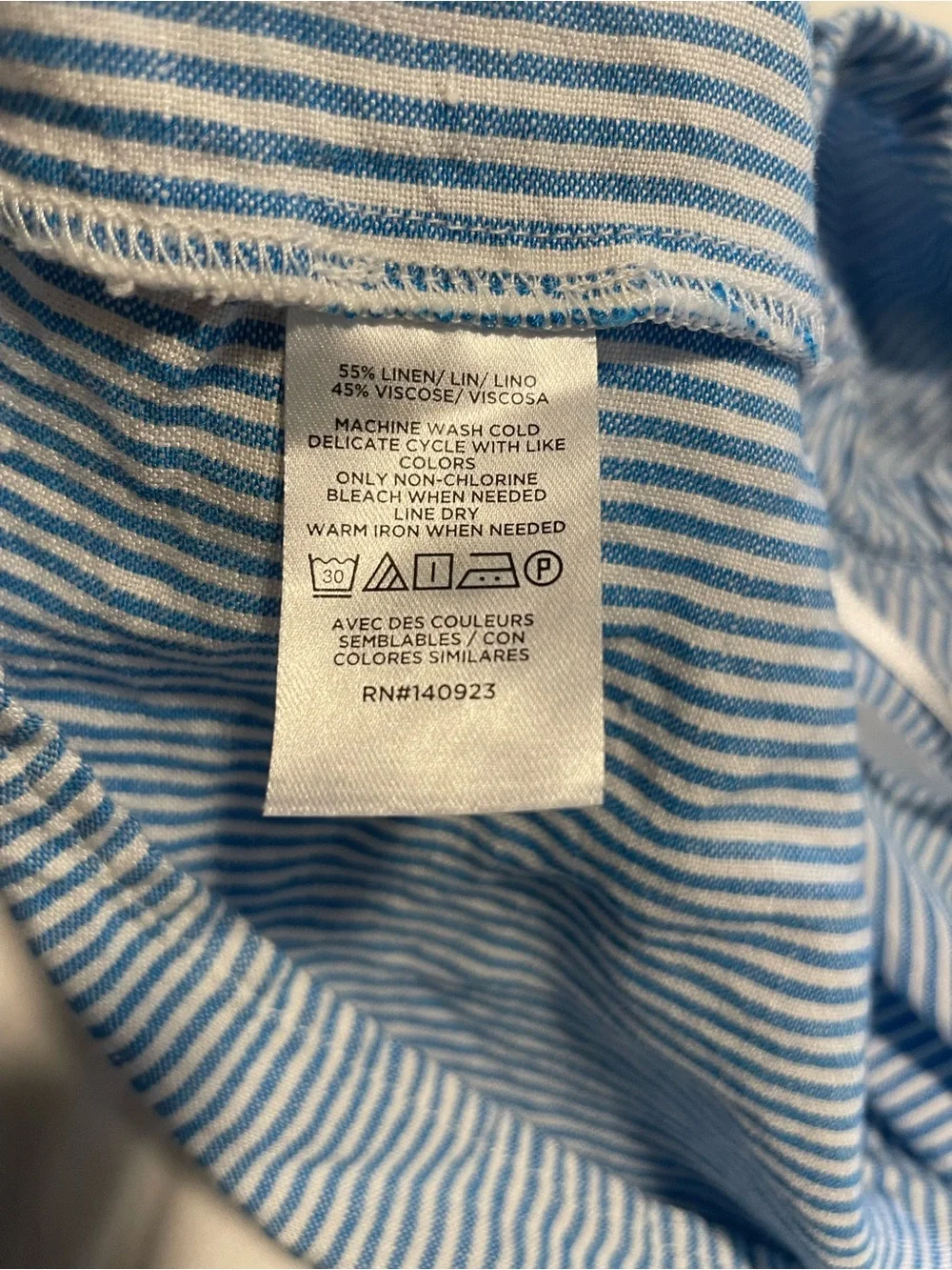 LOFT Light Blue and White Striped Off-Shoulder Top
